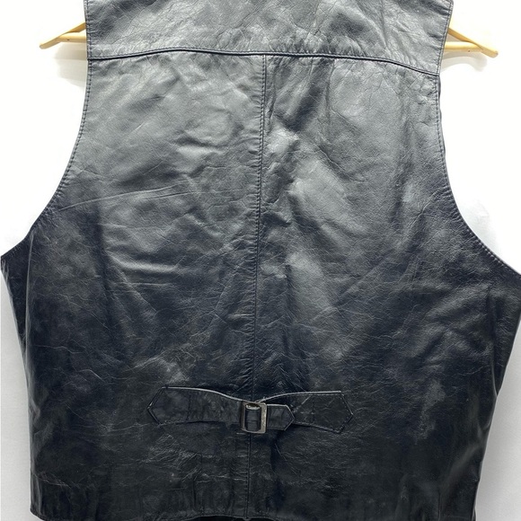 Men's Black Leather Vest 44 VNT L’AVION Pockets Back Buckle BIKECORE - Picture 2 of 12